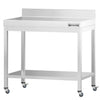 Stół roboczy PREMIUM – stal nierdzewna – 700 x 700 mm – z półką dolną, rantem i kółkami