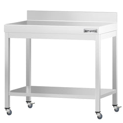 Stół roboczy ze stali nierdzewnej PREMIUM – 700 x 700 mm – z półką dolną, nadstawką i kółkami