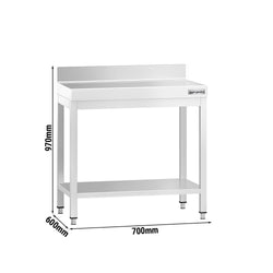 Stół roboczy ze stali nierdzewnej PREMIUM - 700x600mm - z półką dolną i panelem tylnym