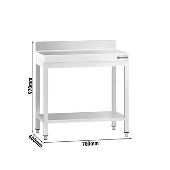 Stół roboczy ze stali nierdzewnej PREMIUM - 700x600mm - z półką dolną i panelem tylnym - Prime Gastro