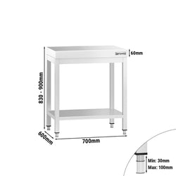 Stół roboczy ze stali nierdzewnej PREMIUM – 700 x 600 mm – z podstawą