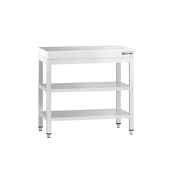 Stół roboczy centralny ze stali nierdzewnej PREMIUM - 700x600mm - z dwiema półkami & wzmocniony