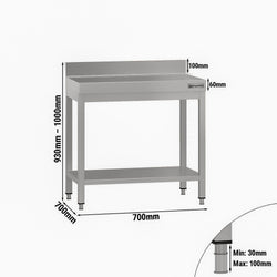 Stół roboczy ze stali nierdzewnej ECO - 700x700 mm - z półką dolną i panelem tylnym