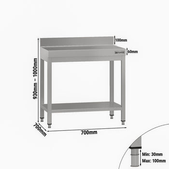 Stół roboczy ze stali nierdzewnej ECO - 700x700 mm - z półką dolną i panelem tylnym - Prime Gastro