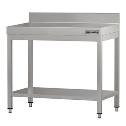 Stół roboczy ze stali nierdzewnej ECO - 700x700 mm - z półką dolną i panelem tylnym