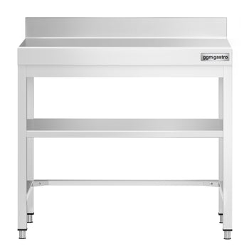 Stół gastronomiczny roboczy ze stali nierdzewnej PREMIUM - 700x600 mm - z dolną półką, panelem tylnym i rozpórką - Prime Gastro