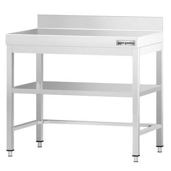 Stół roboczy ze stali nierdzewnej PREMIUM - 700x700 mm - z dolną półką, panelem tylnym i rozpórką - Prime Gastro