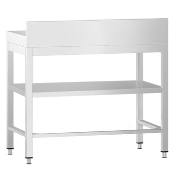 Stół gastronomiczny roboczy ze stali nierdzewnej PREMIUM - 700x600 mm - z dolną półką, panelem tylnym i rozpórką - Prime Gastro
