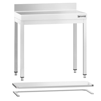 Stół roboczy ze stali nierdzewnej PREMIUM - 700x700 mm - z dolną półką, panelem tylnym i rozpórką - Prime Gastro