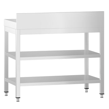 Stół roboczy ze stali nierdzewnej PREMIUM - 700x600 mm - z półką dolną, panelem tylnym i półką pośrednią - Prime Gastro