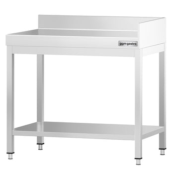 Stół roboczy ze stali nierdzewnej PREMIUM - 700x700 mm - z półką dolną i panelem tylnym z tyłu + z prawej strony - Prime Gastro