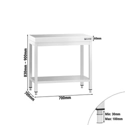 Stół roboczy ze stali nierdzewnej PREMIUM – 700 x 700 mm – z podstawą