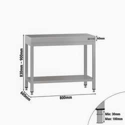 Stół roboczy centralny ze stali nierdzewnej ECO - 800x600mm - z półką