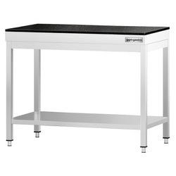Stół roboczy centralny ze stali nierdzewnej PREMIUM - 800x700mm - z półką & wzmocniony - z blatem granitowym