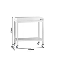 Stół roboczy ze stali nierdzewnej PREMIUM – 800 x 600 mm – z półką dolną i kółkami