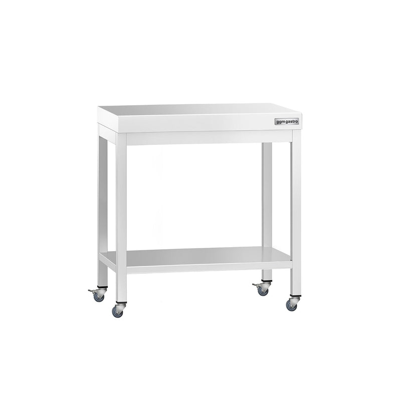 Stół roboczy ze stali nierdzewnej PREMIUM – 800 x 700 mm – z półką dolną i kółkami