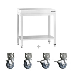 Stół roboczy ze stali nierdzewnej PREMIUM – 800 x 600 mm – z półką dolną i kółkami