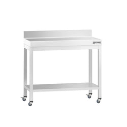Stół roboczy ze stali nierdzewnej PREMIUM – 800 x 600 mm – z półką dolną, nadstawką i kółkami