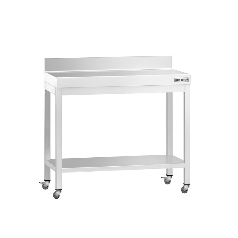 Stół roboczy ze stali nierdzewnej PREMIUM – 800 x 600 mm – z półką dolną, nadstawką i kółkami