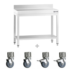Stół roboczy ze stali nierdzewnej PREMIUM – 800 x 600 mm – z półką dolną, nadstawką i kółkami
