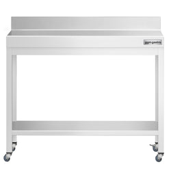 Stół roboczy ze stali nierdzewnej PREMIUM – 800 x 700 mm – z półką dolną, nadstawką i kółkami