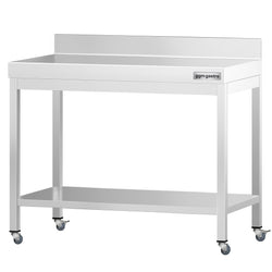 Stół roboczy ze stali nierdzewnej PREMIUM – 800 x 700 mm – z półką dolną, nadstawką i kółkami