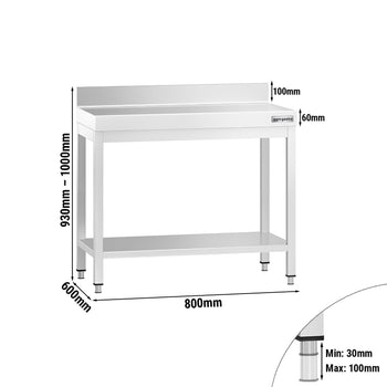 Stół roboczy ze stali nierdzewnej PREMIUM - 800x600mm - z półką dolną i panelem tylnym - Prime Gastro