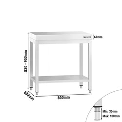 Stół roboczy ze stali nierdzewnej PREMIUM – 800 x 600 mm – z podstawą