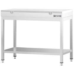 Stół roboczy ze stali nierdzewnej PREMIUM – 800 x 600 mm – z podstawą – w zestawie z białą deską do krojenia