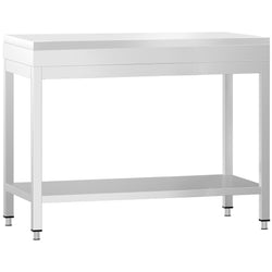 Stół roboczy ze stali nierdzewnej PREMIUM – 800 x 600 mm – z podstawą – w zestawie z białą deską do krojenia