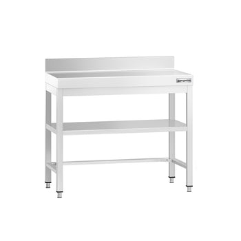 Stół roboczy ze stali nierdzewnej PREMIUM - 800x600 mm - z dolną półką, panelem tylnym i rozpórką - Prime Gastro