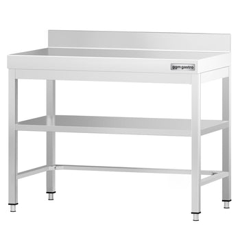Stół roboczy ze stali nierdzewnej PREMIUM - 800x700 mm - z dolną półką, panelem tylnym i rozpórką - Prime Gastro