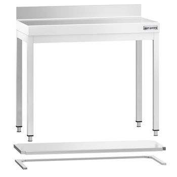 Stół roboczy ze stali nierdzewnej PREMIUM - 800x700 mm - z dolną półką, panelem tylnym i rozpórką - Prime Gastro