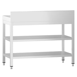 Stół roboczy ze stali nierdzewnej PREMIUM - 800x700 mm - z półką dolną, panelem tylnym i półką pośrednią