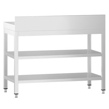 Stół roboczy ze stali nierdzewnej PREMIUM - 800x600 mm - z półką dolną, panelem tylnym i półką pośrednią - Prime Gastro