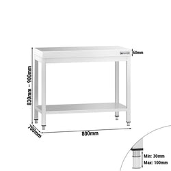 Stół roboczy ze stali nierdzewnej PREMIUM – 800 x 700 mm – z podstawą