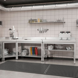 Stół roboczy ze stali nierdzewnej PREMIUM - 1200x600 mm - z półką dolną, panelem tylnym i wspornikiem