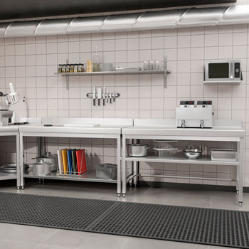 Stół roboczy ze stali nierdzewnej PREMIUM - 1500x700 mm - z dolną półką, panelem tylnym i rozpórką - Prime Gastro