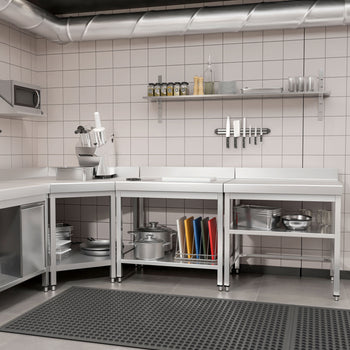 Stół roboczy ze stali nierdzewnej PREMIUM - 800x700 mm - z dolną półką, panelem tylnym i rozpórką - Prime Gastro