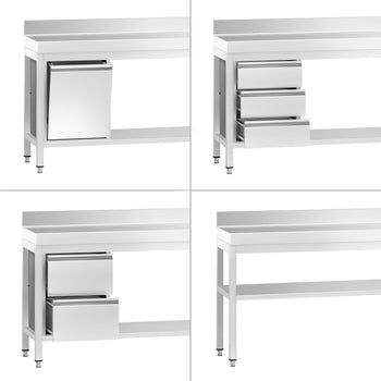 Stół roboczy ze stali nierdzewnej PREMIUM - 1500x800 mm - z półką dolną, panelem tylnym i półką pośrednią - Prime Gastro