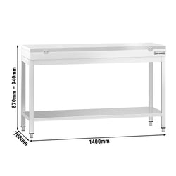 Stół roboczy ze stali nierdzewnej PREMIUM – 1400 x 700 mm – z podstawą – wraz z deską do krojenia w kolorze białym