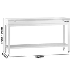 Stół roboczy ze stali nierdzewnej PREMIUM – 2000 x 600 mm – z podstawą – w zestawie z białą deską do krojenia