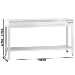 Stół roboczy ze stali nierdzewnej PREMIUM – 2000 x 700 mm – z podstawą – wraz z białą deską do krojenia