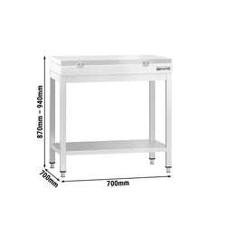 Stół roboczy ze stali nierdzewnej PREMIUM - 700x700 mm - z podstawą - w tym deska do krojenia czerwona