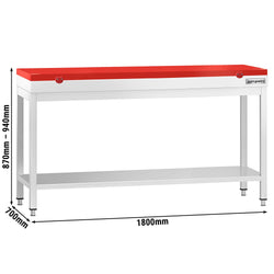 Stół roboczy ze stali nierdzewnej PREMIUM - 1800x700 mm - z podstawą - w tym deska do krojenia czerwona