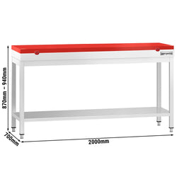 Stół roboczy ze stali nierdzewnej PREMIUM - 2000x700mm - z podstawą - w tym deska do krojenia czerwona