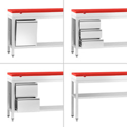 Stół roboczy PREMIUM – stal nierdzewna – 2000 x 800 mm – z półką dolną – z czerwoną deską do krojenia