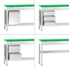 Szafka robocza PREMIUM – stal nierdzewna – 2000 x 600 mm – z drzwiami przesuwnymi – z zieloną deską do krojenia 1/2