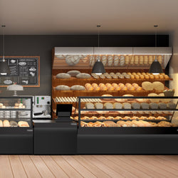 Witryna cukiernicza TORONTO - 1300x800mm - Czarny - 2 półki - z oświetleniem LED - podwójna szyba - blat granitowy Czarny
