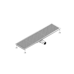 Kanał podłogowy ze stali nierdzewnej – 1200 x 300 mm – płaska konstrukcja i odpływ boczny – Ø 70 mm